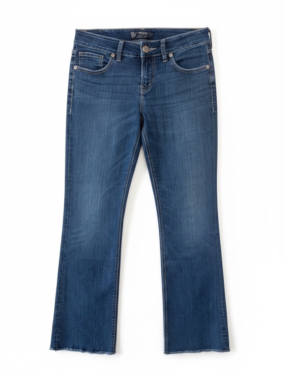 Silver Natsuki Classic Mid-Rise Flare Jeans in Dark Blue